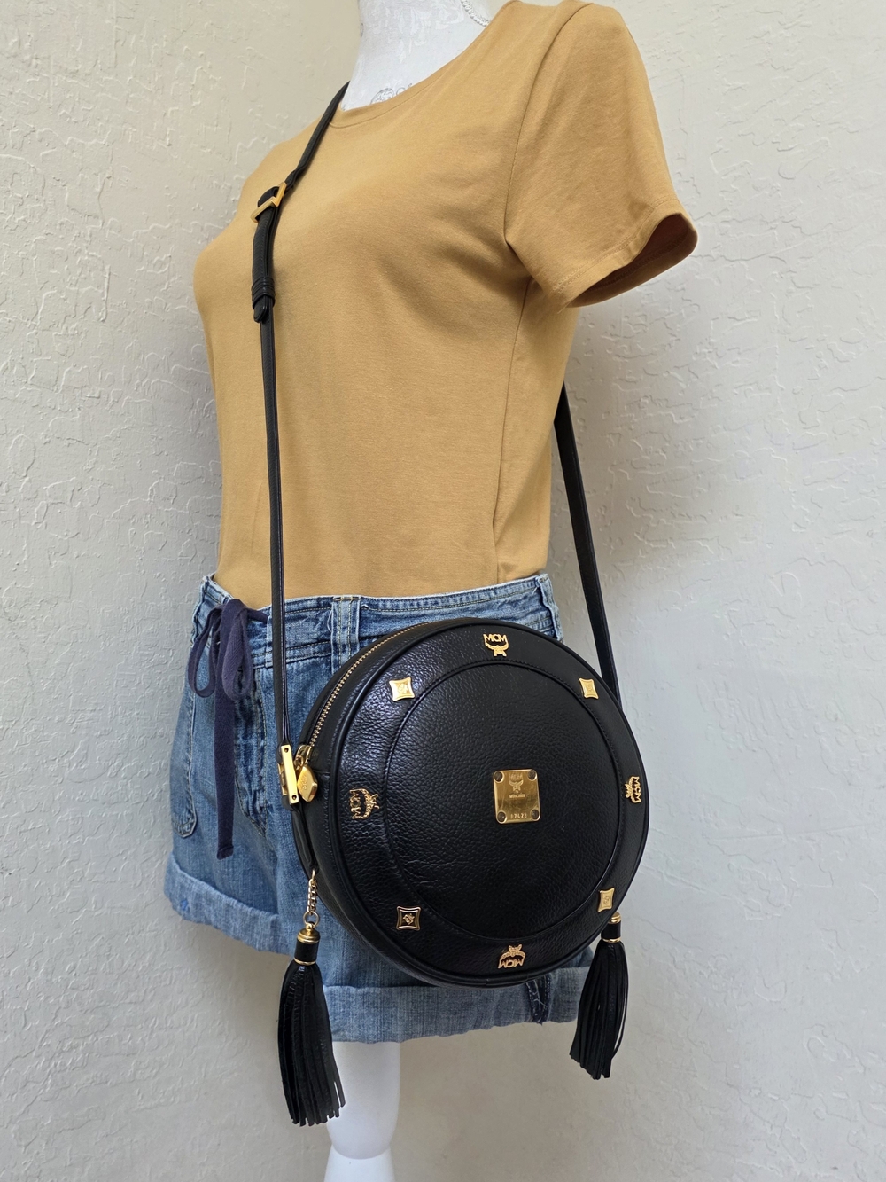 MCM Leather Tambourine Shoulder Crossbody Bag Vintage AUTHENTIC